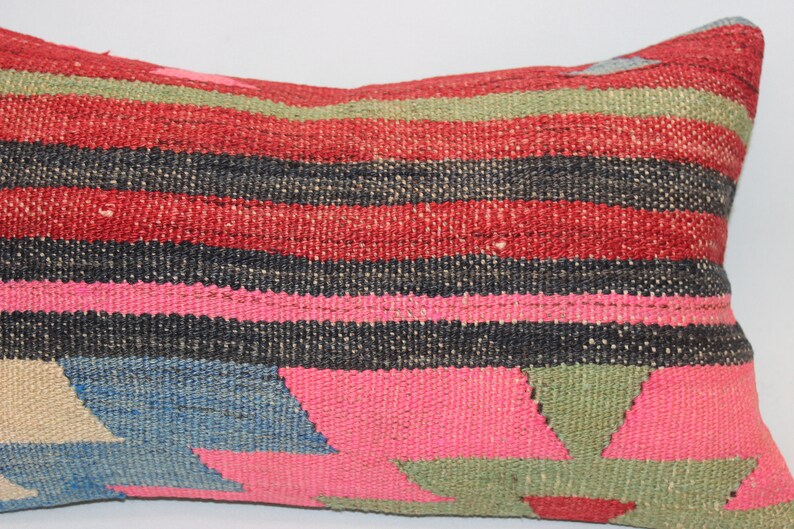 Pink Lumbar Pillow,12x20inch,30x50 cm,Handmade Pillow,Decorative Pillow,Cushion Cover,Bohemian Pillow,Anatolian Area Kilim Pillow
