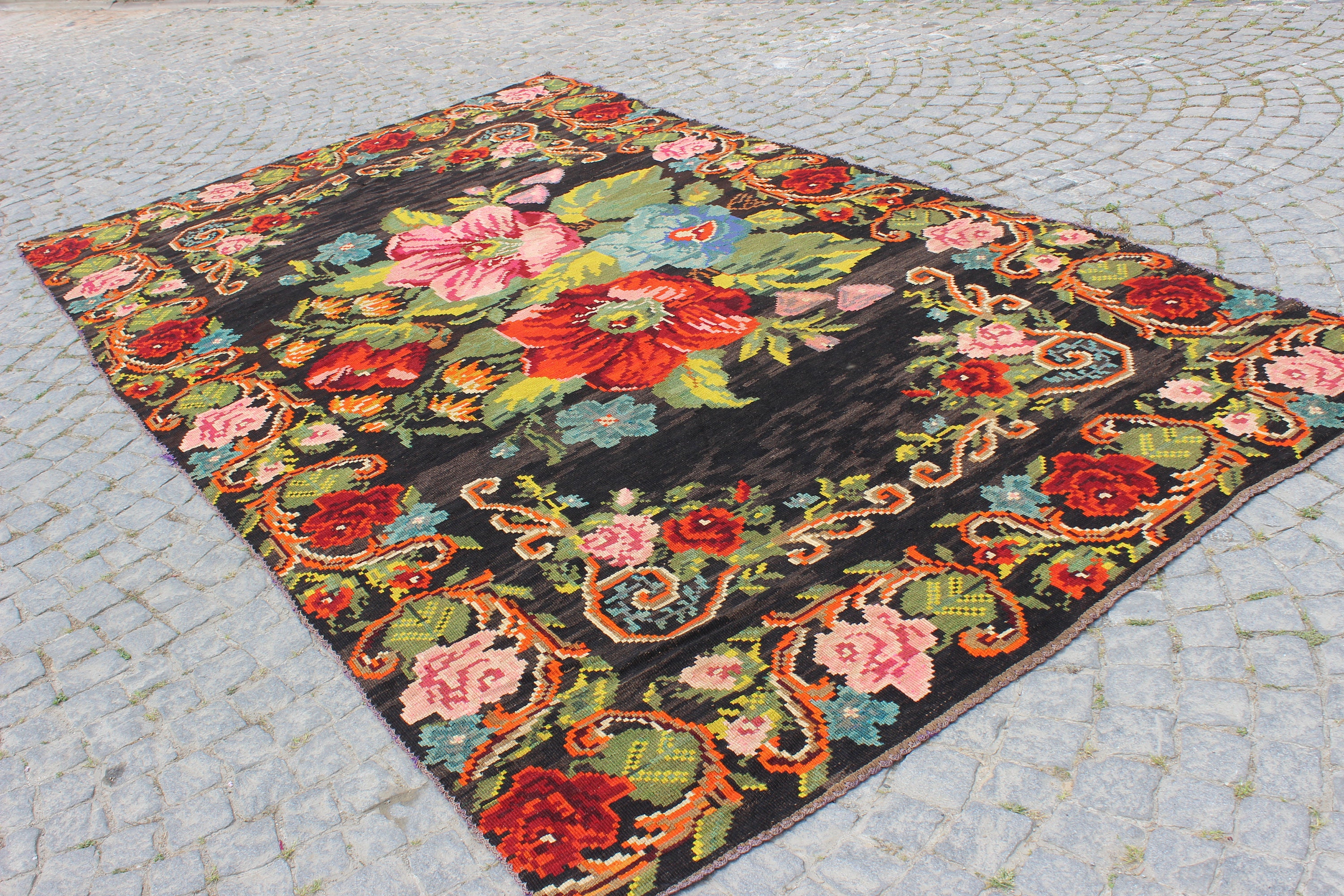 Pink Kilim Rug 6.6x11.3Feet200x345 cmHandmade | Etsy