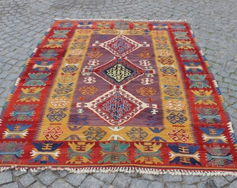 Beautiful Kilim Rug, 5.4"x7.2"Feet,164x220 cm,Decorative Turkish Rug,Tribal Kilim Rug,Handmade Kilim Rug,Bohemian Rug,Vintage Rug