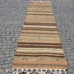 Pastel Runner Rug,90x450 cm,3&quot;x14.7&quot;feet,Long Runner Rug,Turkish Kilim Runner,Vintage Home Decor, Kilim Runner,Runner Rug
