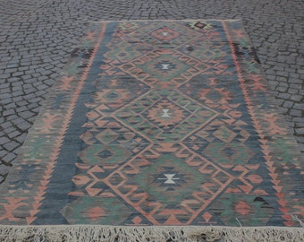 Türkischer Dekorativer Kelim, 170x330 cm, 170x330 cm, Handgemachter Kelimteppich, Vintage Kelimteppich, Boho Kelimteppich, Pastell Kelimteppich