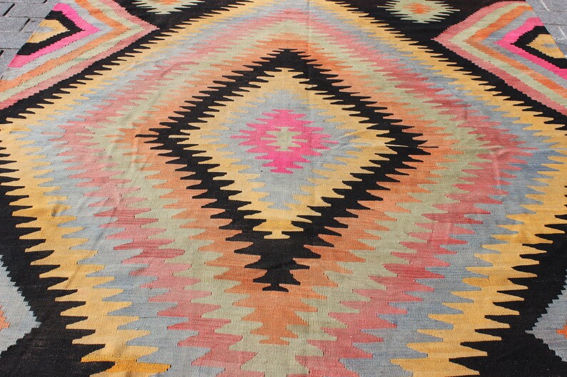 Oversize Pink Kilim Rug, 8.4x12.3Feet,255x375 cm,Decorative Kilim Rug,Turkish Kilim,Handmade Kilim Rug,Vintage Home Decor,Area Large Kilim image 5