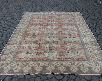 Handmade Vintage Oushak Rug, Turkish Wool Carpet (6.5"x9.7")