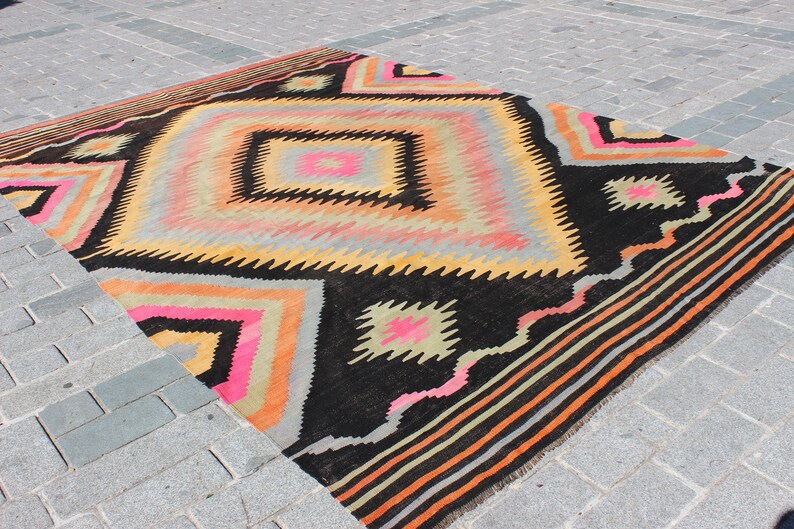 Oversize Pink Kilim Rug, 8.4x12.3Feet,255x375 cm,Decorative Kilim Rug,Turkish Kilim,Handmade Kilim Rug,Vintage Home Decor,Area Large Kilim image 2