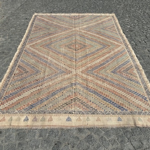 Vintage Rug,Handmade Cicim Rug,Tribal Rug,Anatolian Pastel Rug,Nomadic Rug,Turkısh Embroidered Rug,Living Room Handmade rug,6.2&quot;x9.5&quot;Feet