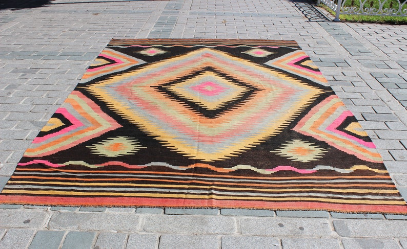 Oversize Pink Kilim Rug, 8.4x12.3Feet,255x375 cm,Decorative Kilim Rug,Turkish Kilim,Handmade Kilim Rug,Vintage Home Decor,Area Large Kilim image 1