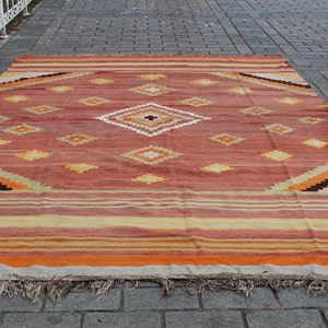 Decorative Kilim Rug, 9&quot;x13.1&quot; Feet,275 x400 cm,Oversized Kilim Rug,Colorful Turkish Rug,Ethnic Kilim Rug,Tribal Rug,Vintage Home Decor