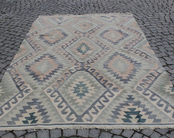 Pastel Kilim Rug, 5.9"x9.5" Feet,180x290 cm,Decorative Turkish Kilim Rug,Area Rug,Floor Rug,Vintage Kilim Rug,Boho Kilim Rug,Nomadic Rugs