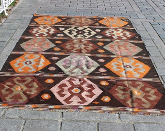 Alfombra Kilim decorativa, 6.2 "x9" pies, 188x275 cm, alfombra decorativa, alfombra nómada, alfombra hecha a mano, alfombra vintage, vida en casa, alfombra boho