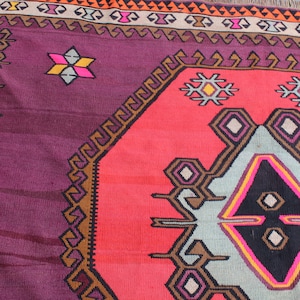 Kleurrijk paars tapijt, 7,2 x13 voet, 220x400 cm, decoratief kelim tapijt, nomadisch tapijt, handgemaakt kelim tapijt, vintage tapijt, home living, boho tapijt afbeelding 8