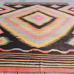 Oversize Pink Kilim Rug, 8.4x12.3Feet,255x375 cm,Decorative Kilim Rug,Turkish Kilim,Handmade Kilim Rug,Vintage Home Decor,Area Large Kilim image 4