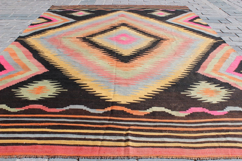 Oversize Pink Kilim Rug, 8.4x12.3Feet,255x375 cm,Decorative Kilim Rug,Turkish Kilim,Handmade Kilim Rug,Vintage Home Decor,Area Large Kilim image 4