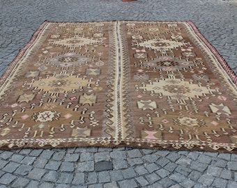 Oversize Kelim Teppich,265x395 cm,265x395 cm,Handgemachter Kelim Teppich,Vintage Wohnkultur,Boho Kelim Teppich