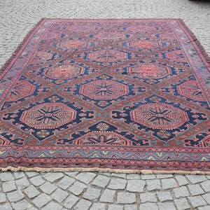 Antique Caucasian Soumak,Decorative Soumak Rug,Oversize Soumak Rug,Old Handmade Vintage Rug,Colorful Soumak Rug,7.9&quot;x13.1&quot; Feet,240x400 cm,
