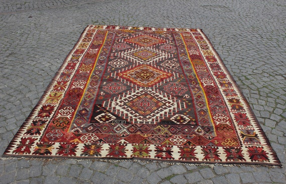 トライバル柄　ヴィンテージキリムラグ 黒羊毛 ブラックウール 手織りオールドキリム ヴィンテージ トライバル