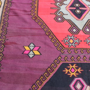 Alfombra púrpura colorida, 7.2 x13 pies, 220x400 cm, alfombra decorativa Kilim, alfombra nómada, alfombra Kilim hecha a mano, alfombra vintage, vida en el hogar, alfombra boho imagen 7