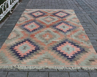 Pastel Kilim Rug, 6"x11.6" Feet,183x350 cm,Decorative Turkish Kilim Rug,Area Rug,Floor Rug,Vintage Kilim Rug,Boho Kilim Rug,Nomadic Rugs