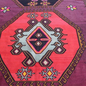 Tappeto viola colorato, 7,2 x13 piedi, 220x400 cm, tappeto decorativo Kilim, tappeto nomade, tappeto Kilim fatto a mano, tappeto vintage, vita domestica, tappeto Boho immagine 5