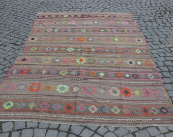 Alfombra decorativa Kilim, 5.2 "x8.8" pies, 160X270 cm, Alfombra decorativa Cicim, Alfombra Kilim turca, Alfombra de piso, Alfombra Nómada Kilim, Alfombra vintage turca