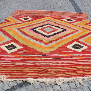 Colorful Pink Kilim Rug, 8.2&quot;x11.1&quot;Feet,250x340 cm,Large Kilim Rug,Turkish Kilim,Handmade Kilim Rug,Vintage Home Decor,Area Large Kilim