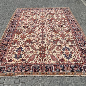 Antique Heriz Rug,Decorative Persian Unique Rug,Handmade Antique Rug,Tribal Rug,Vintage Home Decor,Ethnic Rug,Area Carpet Rug,7.7&quot;x10.5&quot;Feet