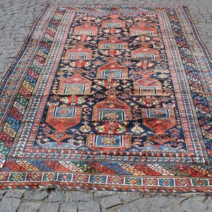 Antique Kurdish Carpet,5.6"x11.1"Feet,Hand knotted Antique Rug,Vintage Rug,Colorful Kurdish Carpet,Nomadic Antique Rug, 170x340cm