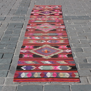 Kurdish Pink Kilim Runner,2.6&quot;x12.3&quot; Feet,80x375 cm,Kilim Runner,,Turkish Kilim Runner,Vintage Home Decor,Pink Kilim Runner,Runner Rug