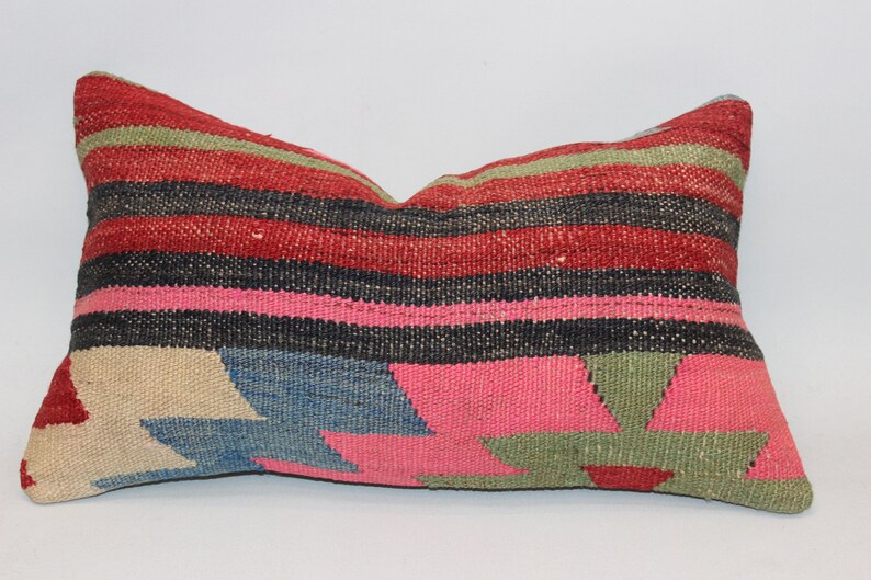 Pink Lumbar Pillow,12x20inch,30x50 cm,Handmade Pillow,Decorative Pillow,Cushion Cover,Bohemian Pillow,Anatolian Area Kilim Pillow