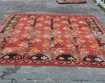 カラフルなキリムラグ：8.5フィート×12.6フィートのヴィンテージトルコ