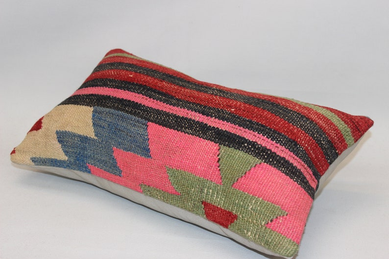 Pink Lumbar Pillow,12x20inch,30x50 cm,Handmade Pillow,Decorative Pillow,Cushion Cover,Bohemian Pillow,Anatolian Area Kilim Pillow