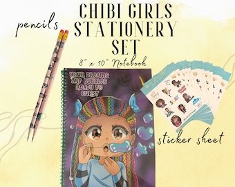 Chibi Girls Stationery Set Pencils - Notebooks| Pencils|Stickers|Celebrate Melanin