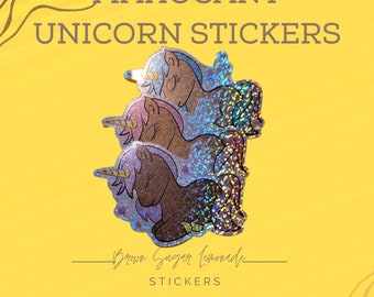 Brown Unicorn Holographic Glitter Die Cut Stickers |Laptop Stickers|Decorative Stickers