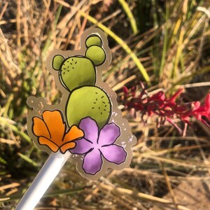 Pegatina de cactus transparente hecha a mano: calcomanía de vinilo resistente al agua para amantes de las plantas
