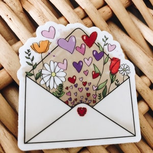 Chic Waterproof Envelope Sticker with Floral Heart Design