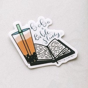 Cheerful Boba Bubble Tea & Bible Mini Sticker | Waterproof Adhesive | Planner Love