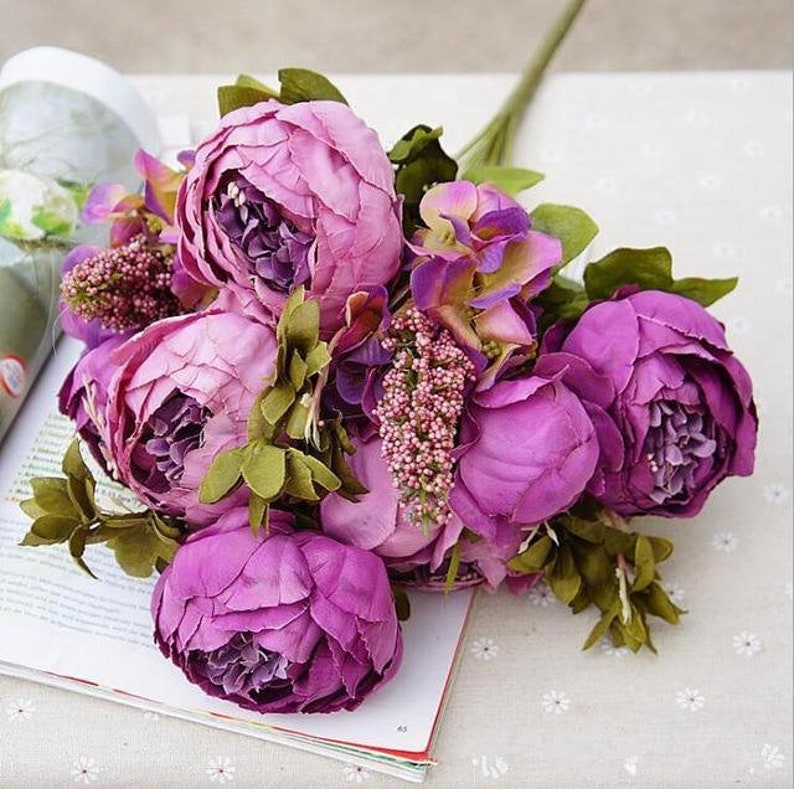 Artificial Peony Bouquet / Silk Peonies Bunch / Pink Wedding Etsy