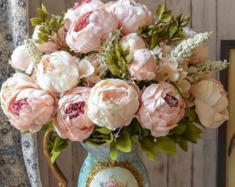 Realistic Artificial Luxury Faux Silk Peony Flowers Bunch 3 Large White Peonies Realistic Artificial Luxury Faux Silk Peony Flowers Bunch 3 Large White Peonies