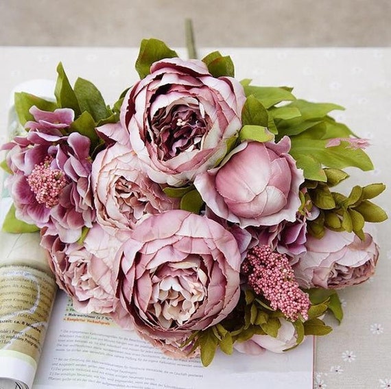 Light Pink/Pink Peony Artificial Silk Flowers Wedding Bouquet Set 