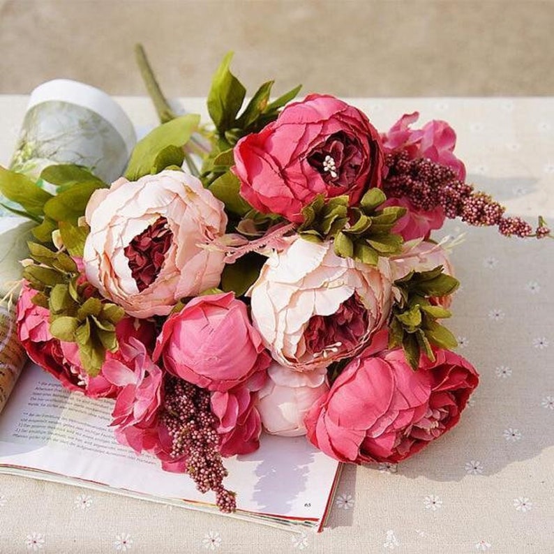 Artificial Peony Bouquet / Silk Peonies Bunch / Pink Wedding Etsy