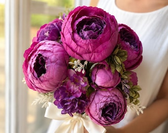 Artificial Peony Bouquet / Silk Peonies Bunch / Pink Wedding Flowers