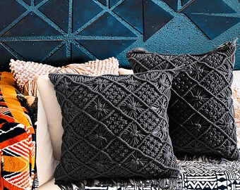 black macrame pillow