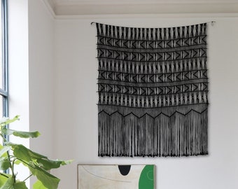 Bohemian Artisan Black Macrame Curtain Boho Wall Hanging