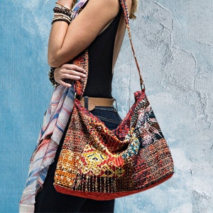 Bohemian Handstitched Hippie Flower Child Patchwork Boho Style Tote Shoulder Handbag