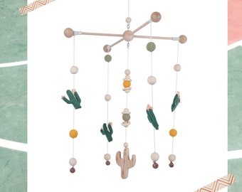 Fabric Wood Boho Cactus Nursery Mobile