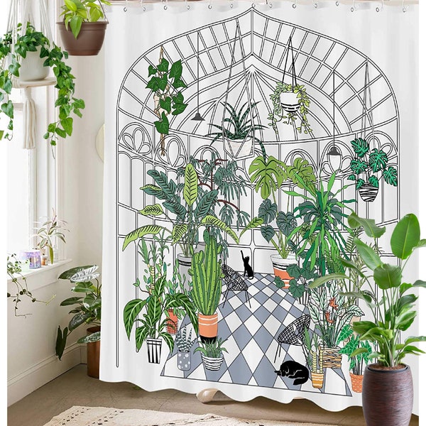 Boho Botanical Greenhouse Shower Curtain