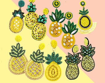 Statement Earring Seed Bead Earring Pineapple Earring Embroidery Fruit Earring Embellished Earring