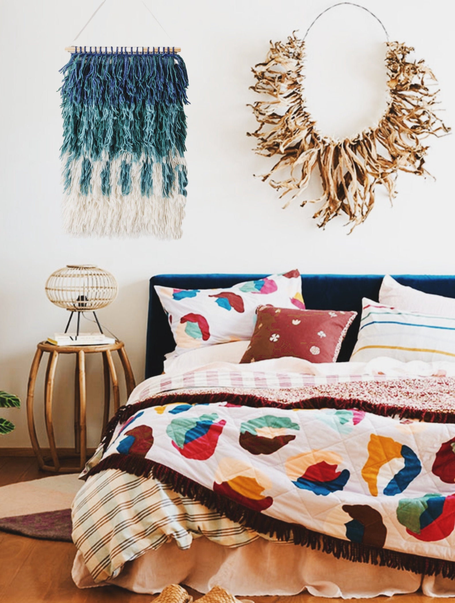 Blue Ombre Boho Woven Yarn Rug Wall Hanging Etsy