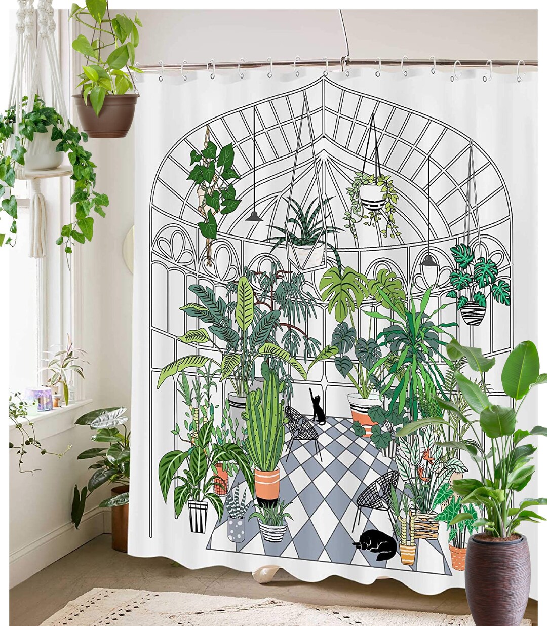 Boho Botanical Greenhouse Shower Curtain Etsy