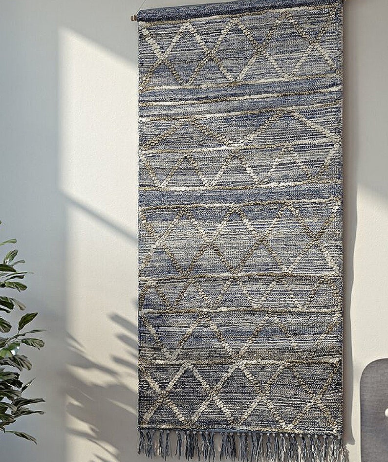 XL 4.5ft Navy Blue Boho Rug Weave Tapestry Wall Hanging Decor Etsy