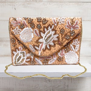 Collection Antique Floral Seed Bead Sequin Soft Clutch Evening Bag
